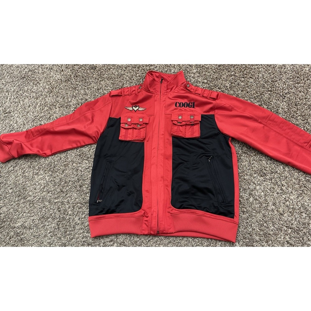 Vintage Coogi Red Full Zip Up Jacket Hip Hop Military Style Australia Size 2XL